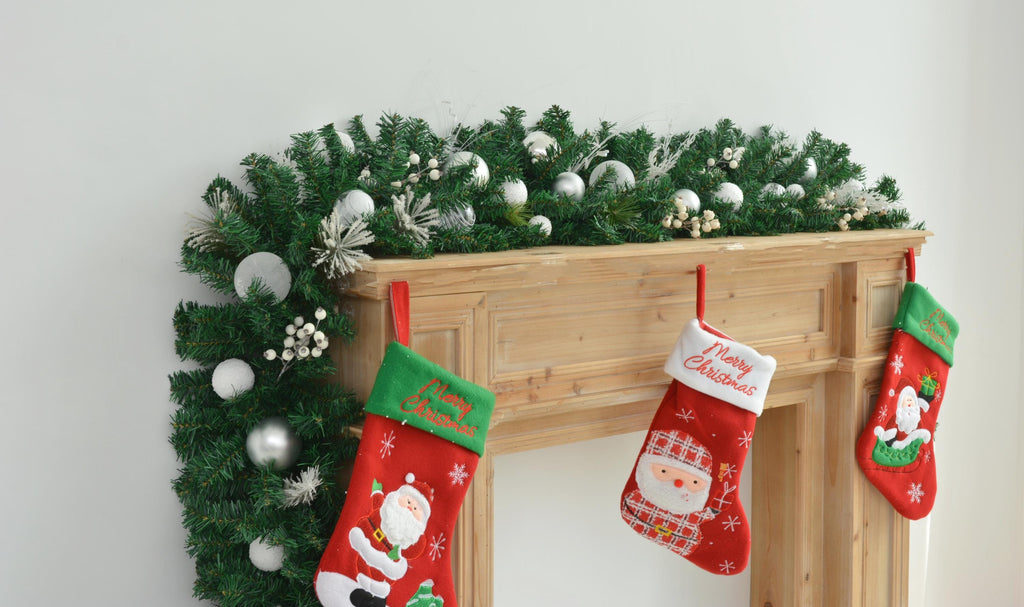 9FT Christmas Mantel Garland with Silver, White, and Frosted Accents, Holiday Fireplace Decor