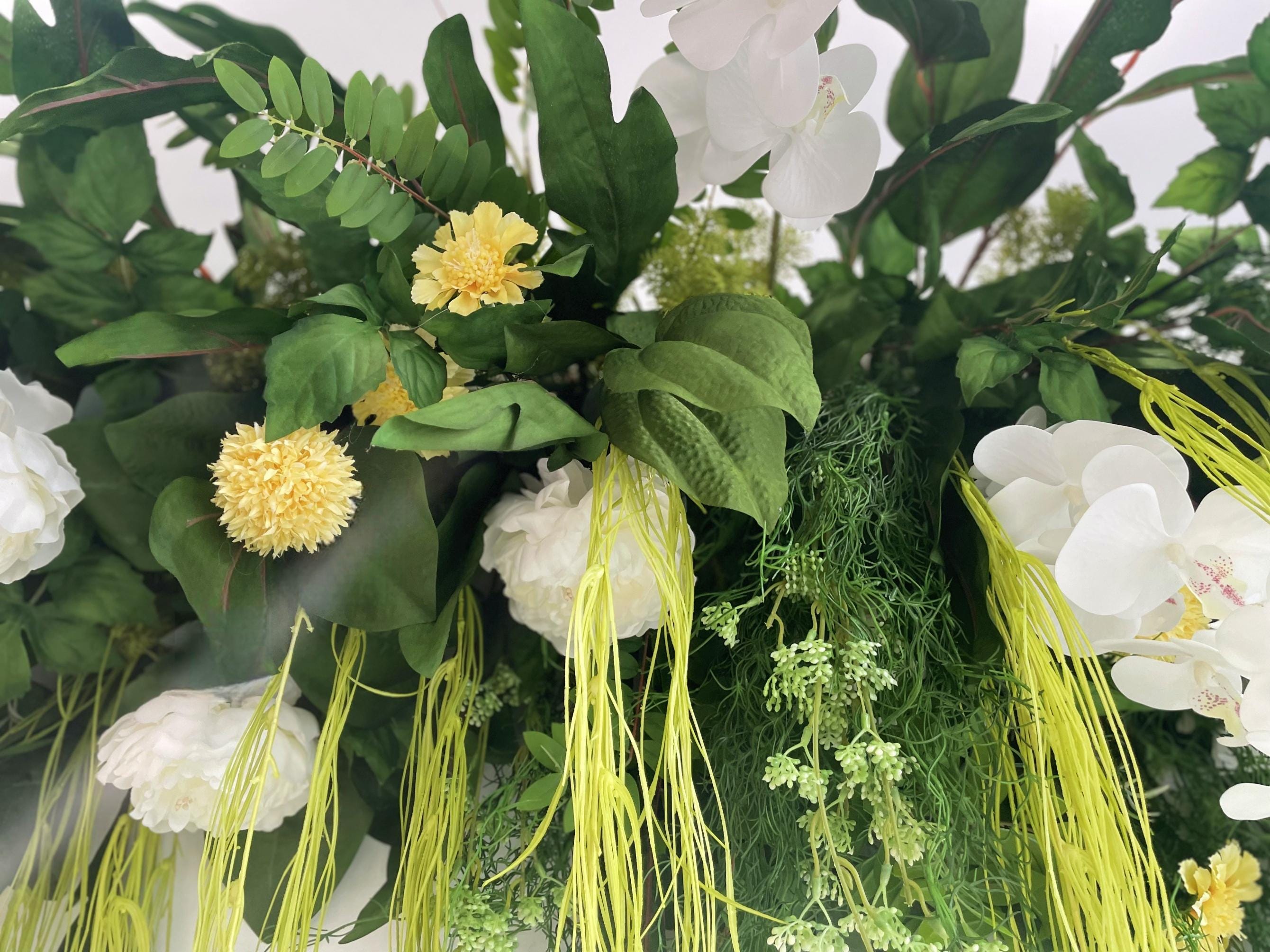 Greenery Wedding Arch Flower Arrangement with Draping Florals With Yellow, and White