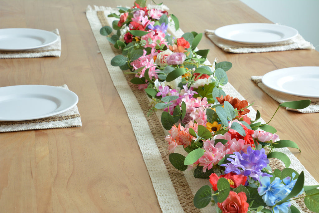 Eucalyptus Garland with Colorful Flowers: Summer Table Runner