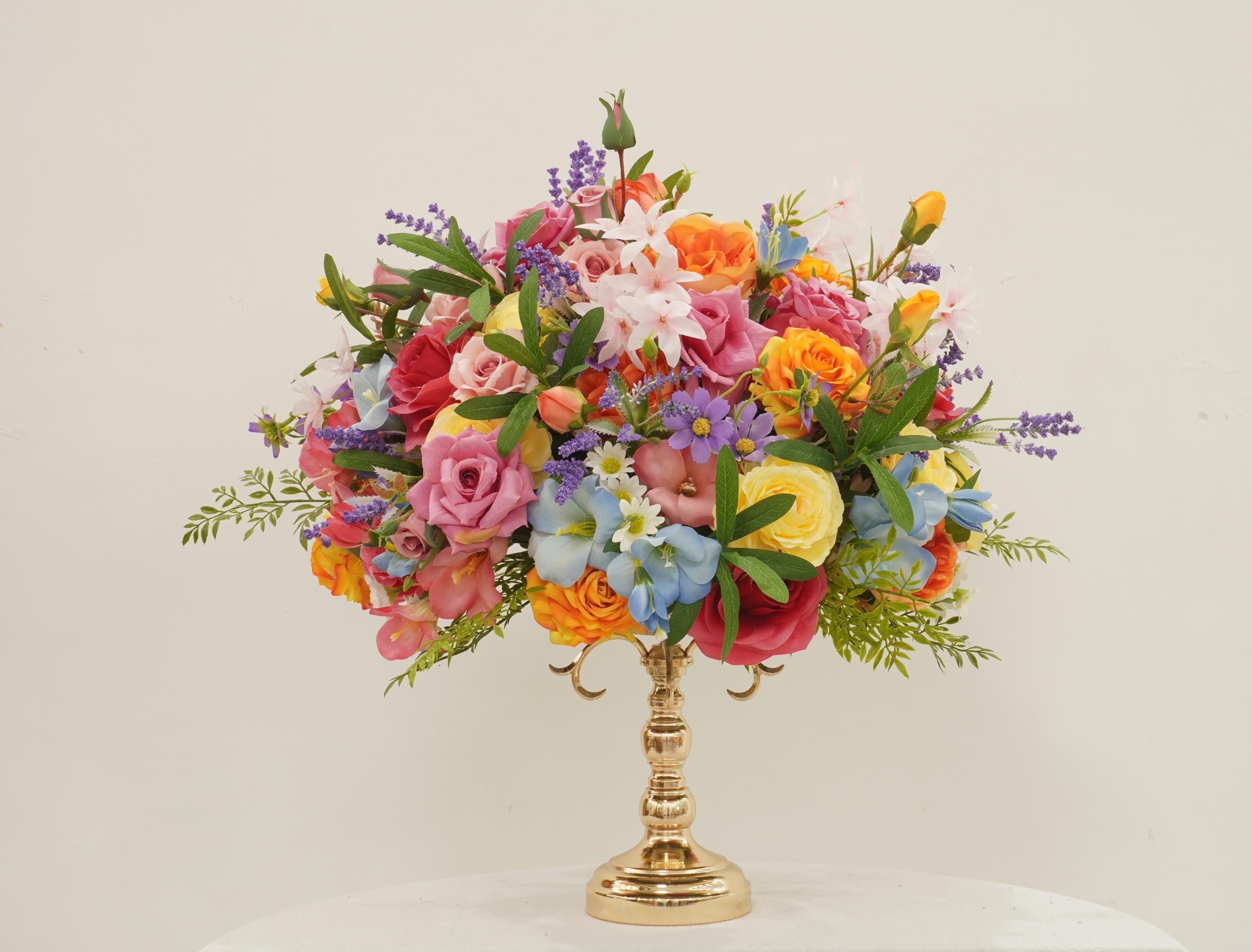 Wedding Arch Floral Garland: Pink, Orange, Purple Bloom Clusters