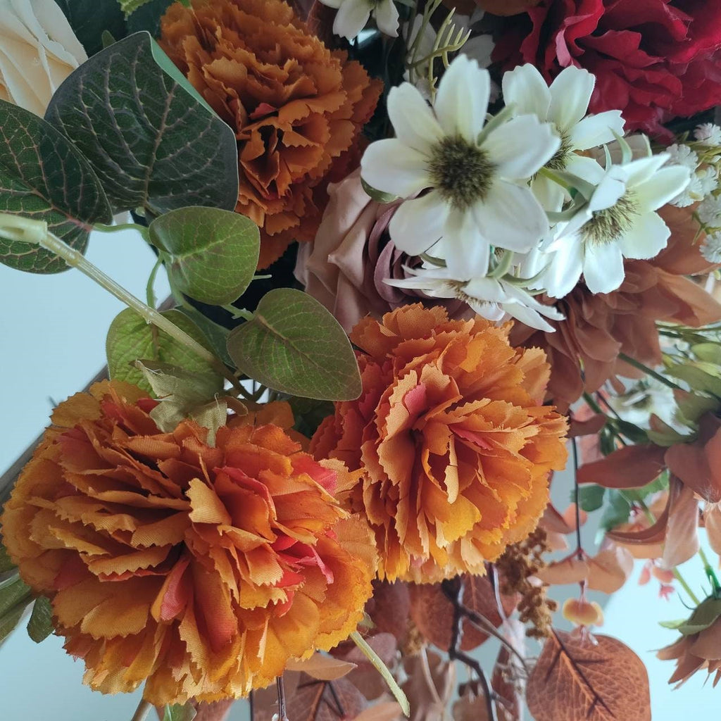 Fall Wedding Arrangements with Terracotta and Orange Flowers for Wedding Arch