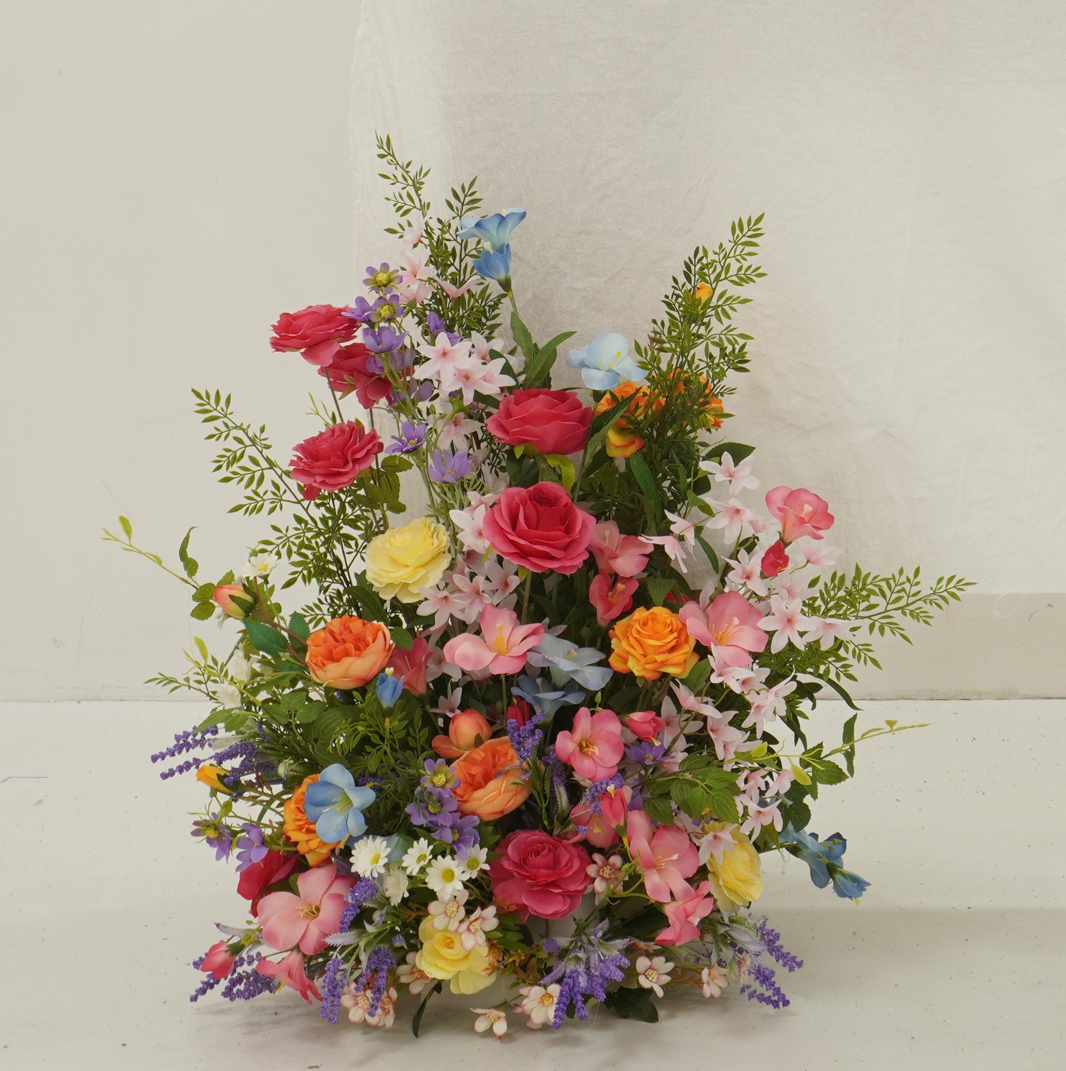 Wedding Arch Floral Garland: Pink, Orange, Purple Bloom Clusters