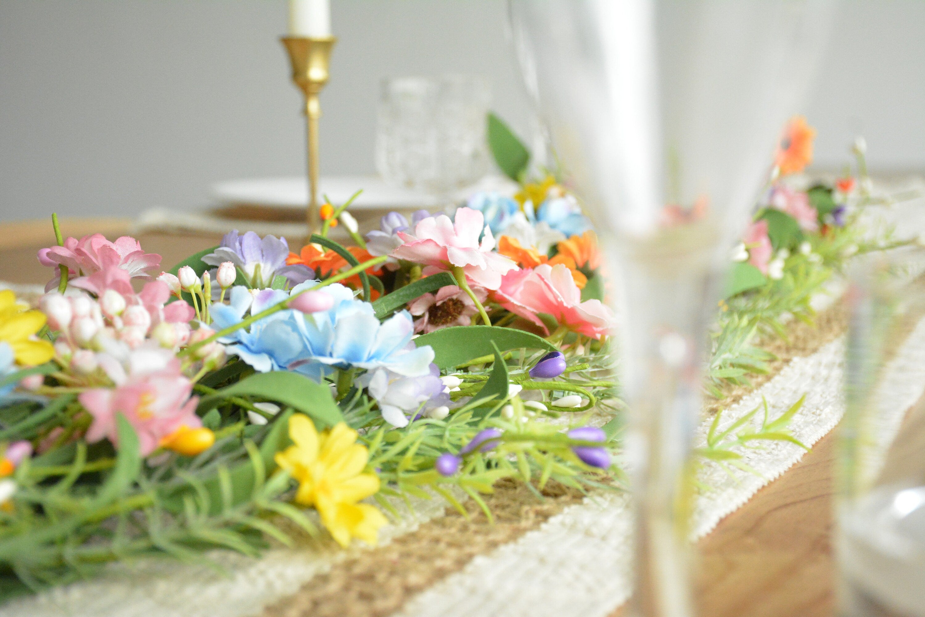 Eucalyptus Garland with Colorful Flowers: Summer Table Runner