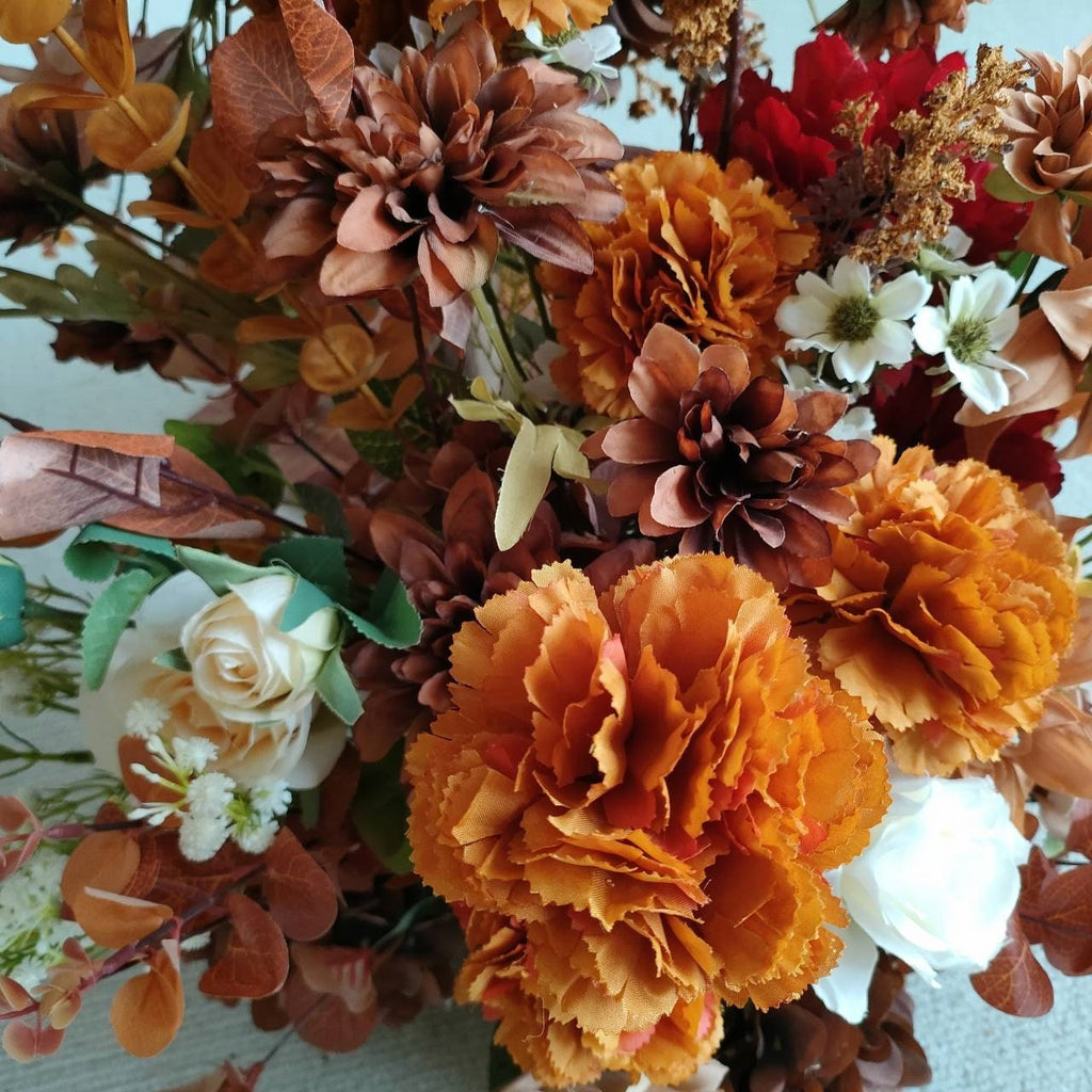 Fall Wedding Arrangements with Terracotta and Orange Flowers for Wedding Arch