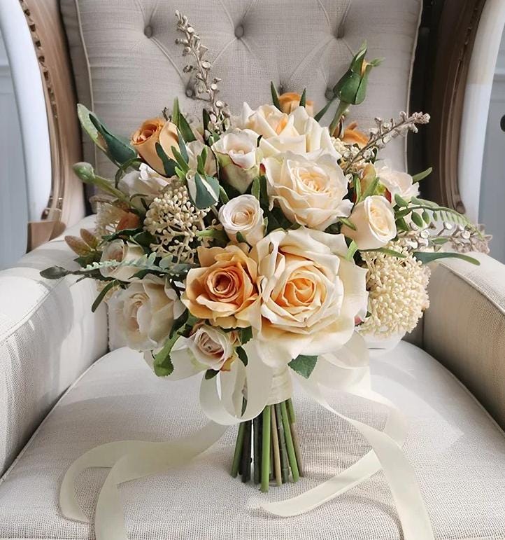 Elegant Wedding Bouquet Set: Classic Round & Cascading Mixed Florals