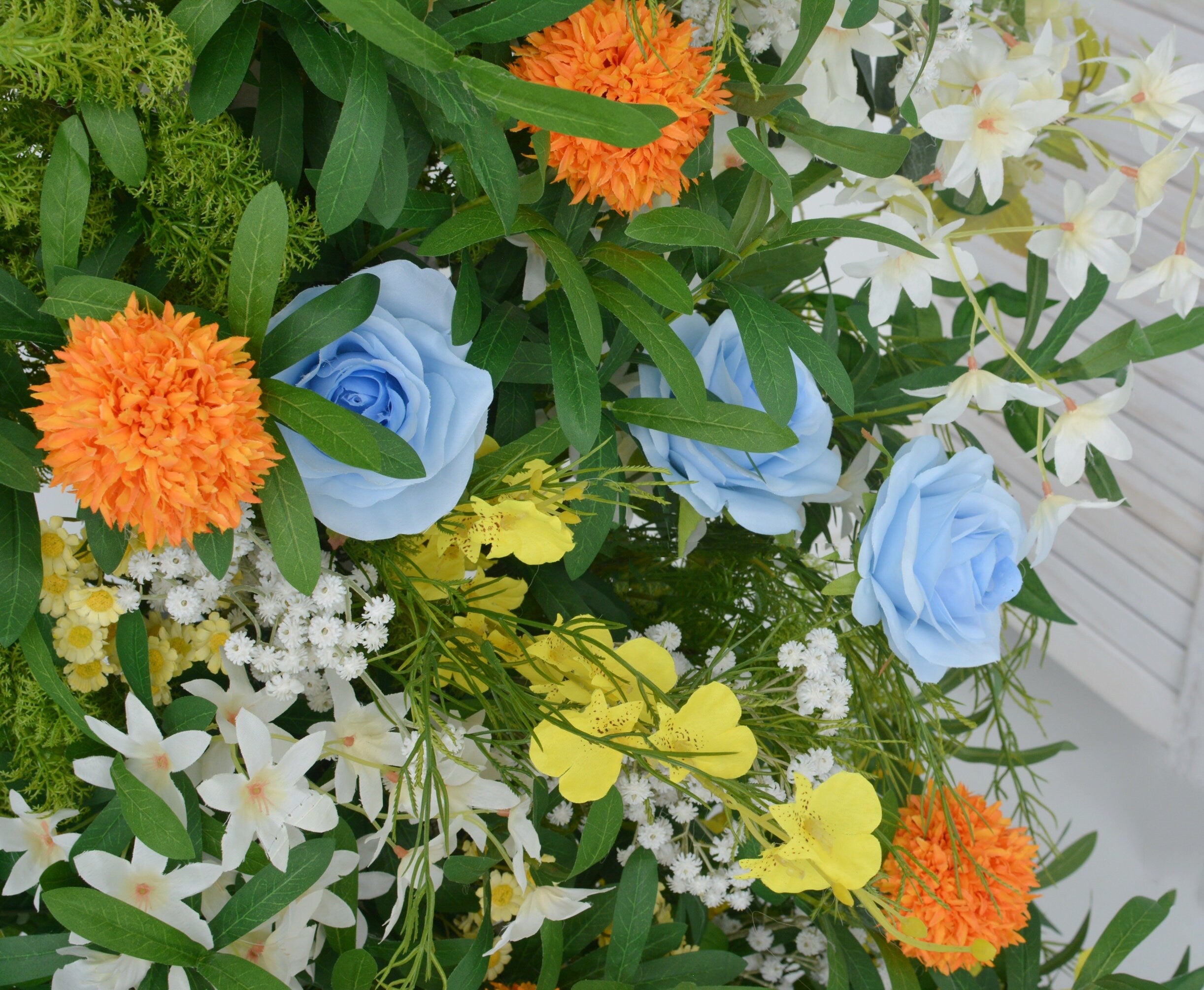 Elegant Horn Arch Wedding Floral Arrangements with Lush Artificial Greenery
