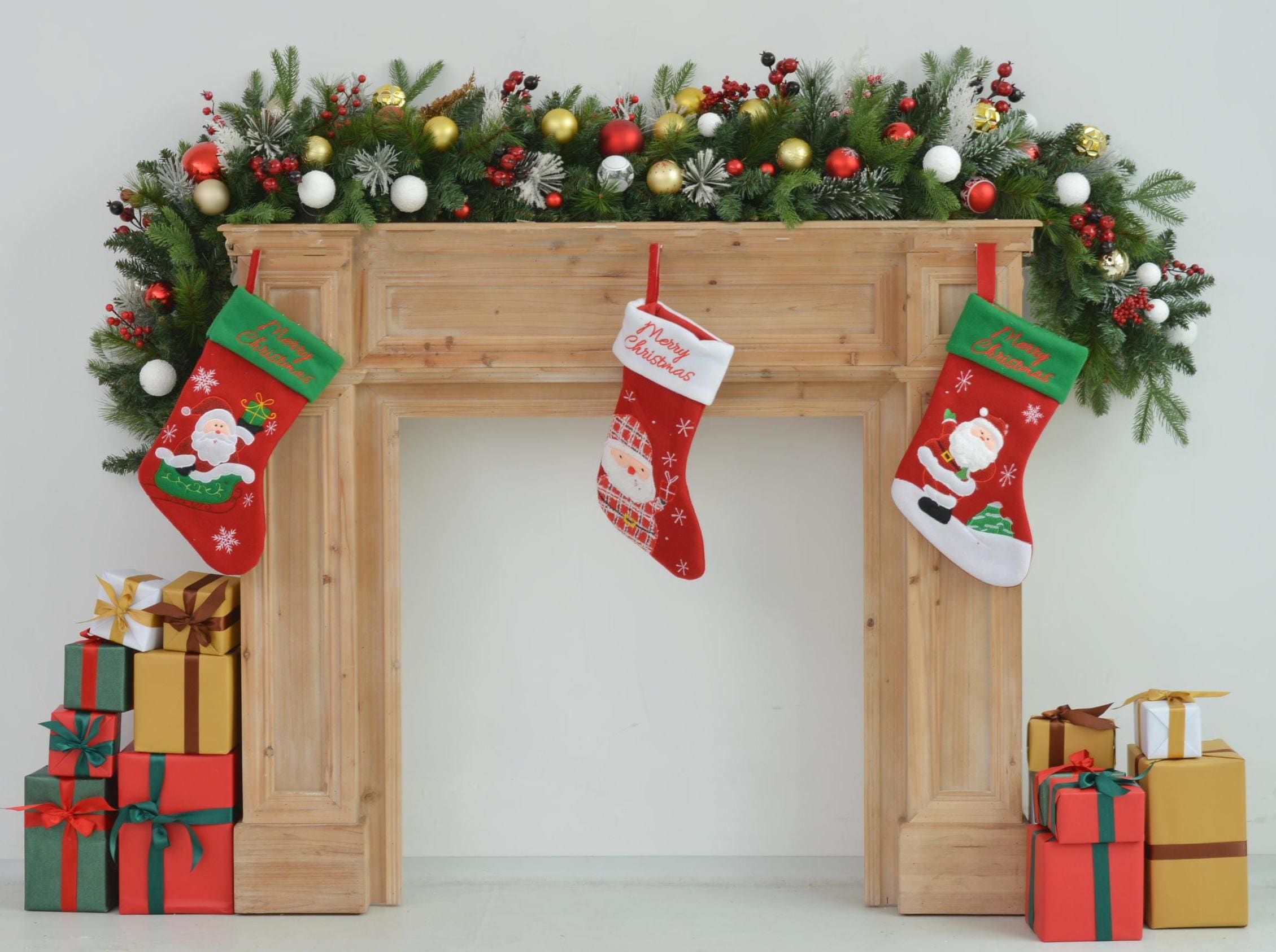 6FT Lush Christmas Mantel Garland with Red, Gold, and White Ornaments  Ideal for Mantel and Holiday Displays