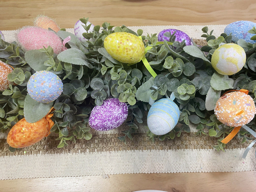 Easter Egg Garland: Frosted Eucalyptus Spring Mantel Decor