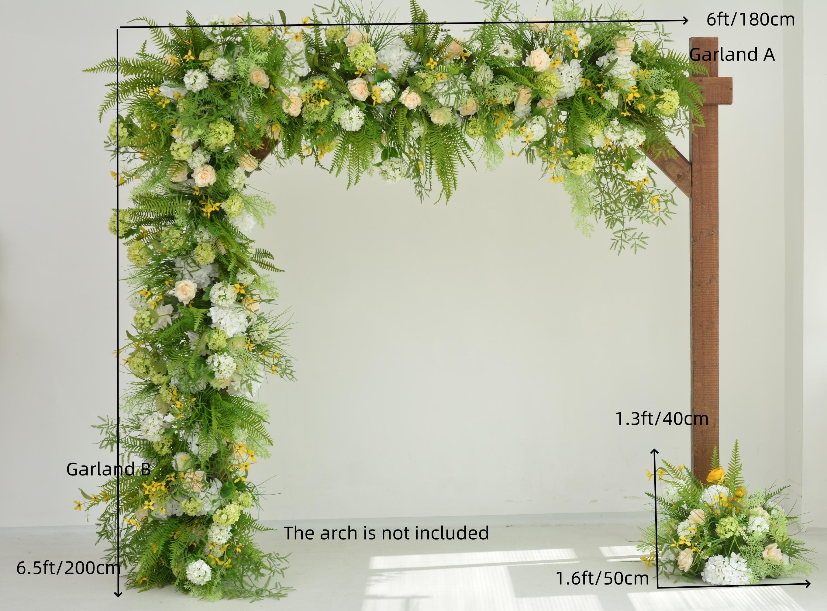 Greenery Wedding Arch Arrangement in Shades of Green, White, Champagne, and Yellow