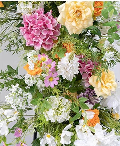 Artificial Wedding Flower Swag with Greenery, White and Yellow Flowers for Spring Summer Wedding