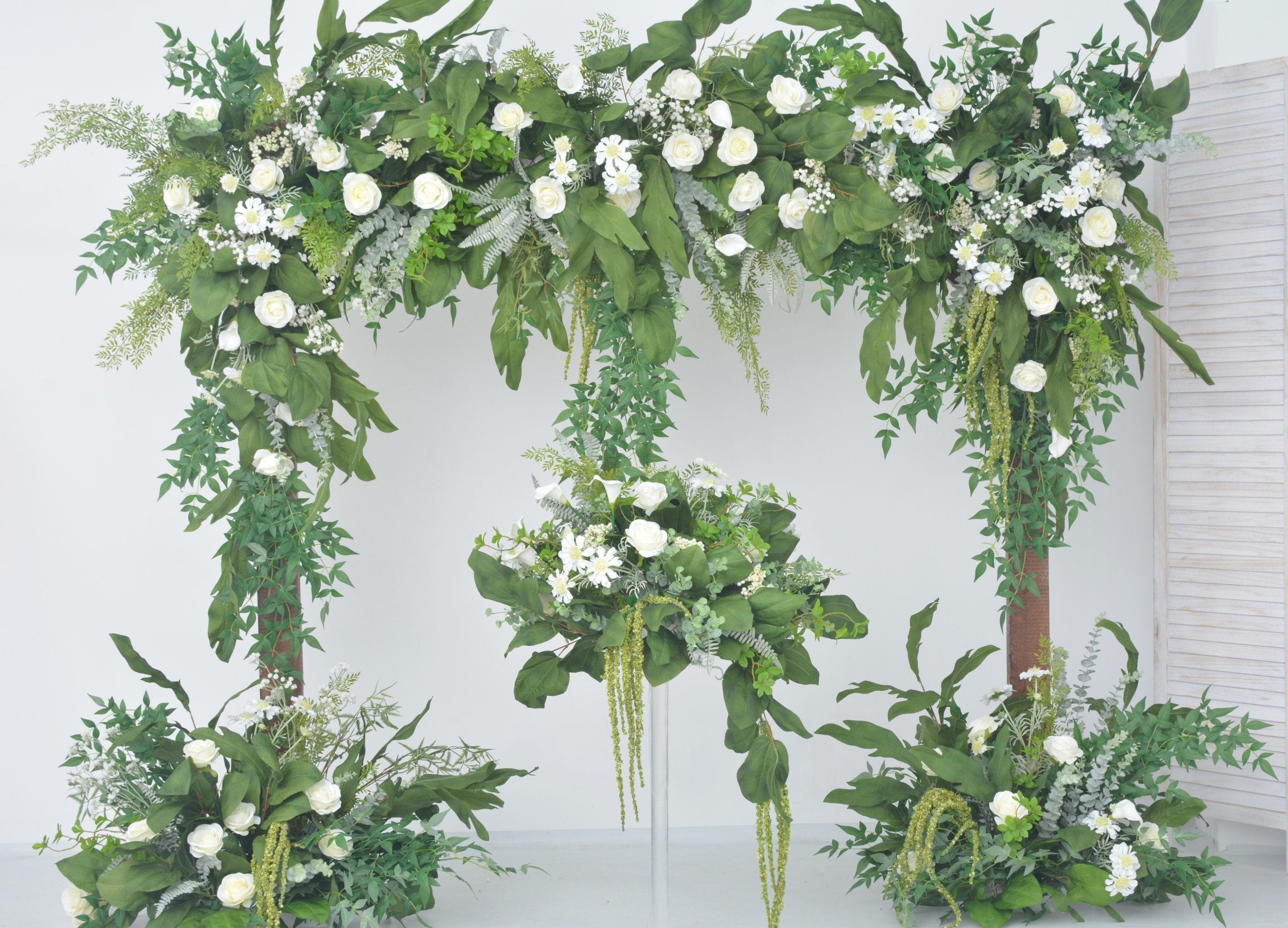 Greenery Wedding Arch Arrangements with White Flowers