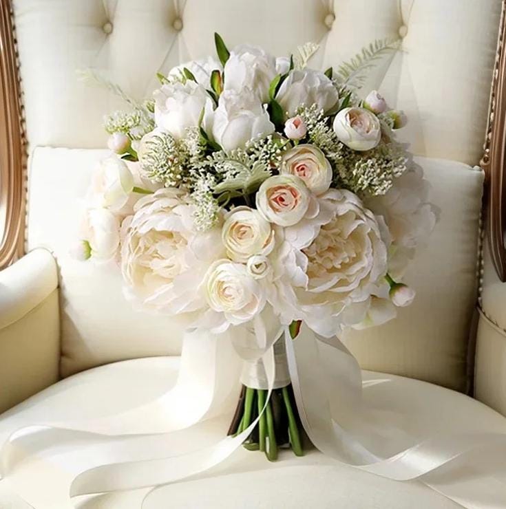 Elegant Wedding Bouquet Set: Classic Round & Cascading Mixed Florals