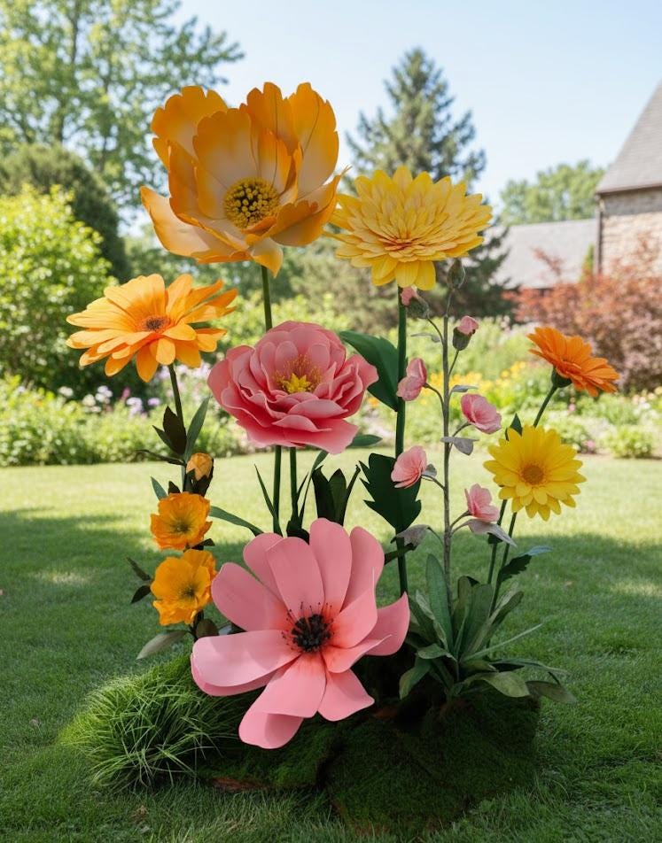 Giant Paper Flower Set for Photo Booth Backdrop, Yellow, Pink, and Orange Ground Floral Decor