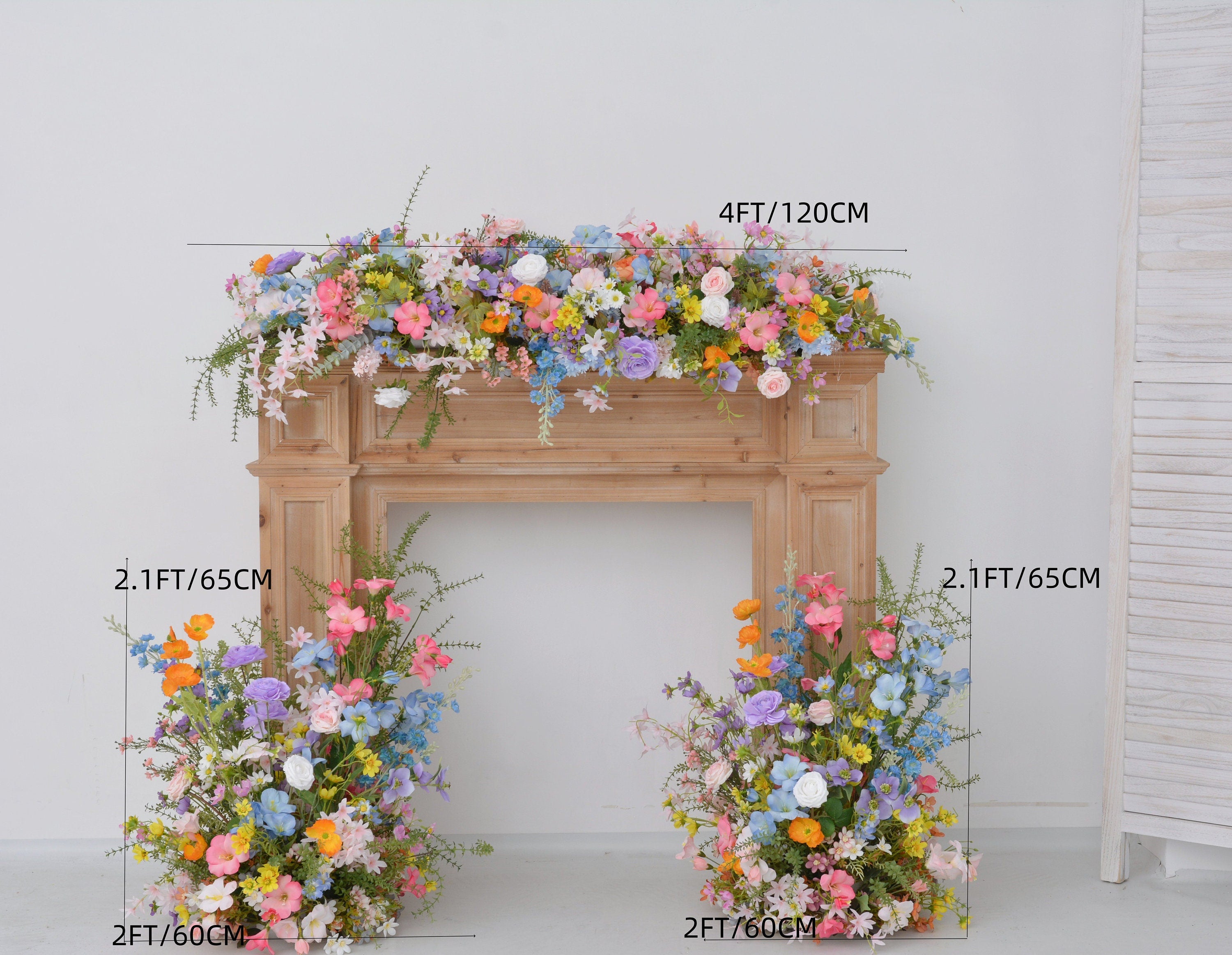 Pastel Wildflower Mantel & Floor Arrangement: Soft Pink, Peach, Lavender Decor