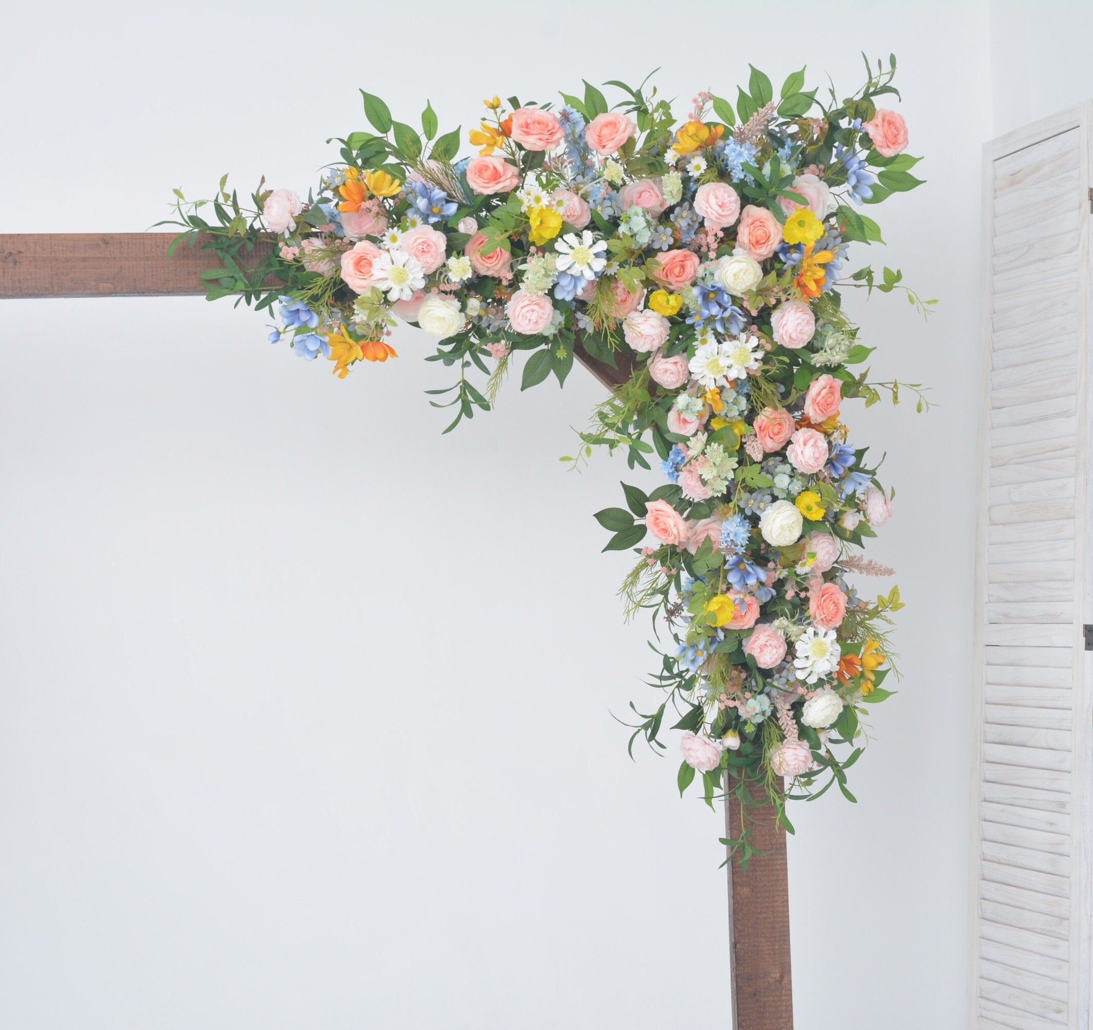 Artificial Wedding Arch floral Arrangements in Shades of Blush, Pink and Yellow