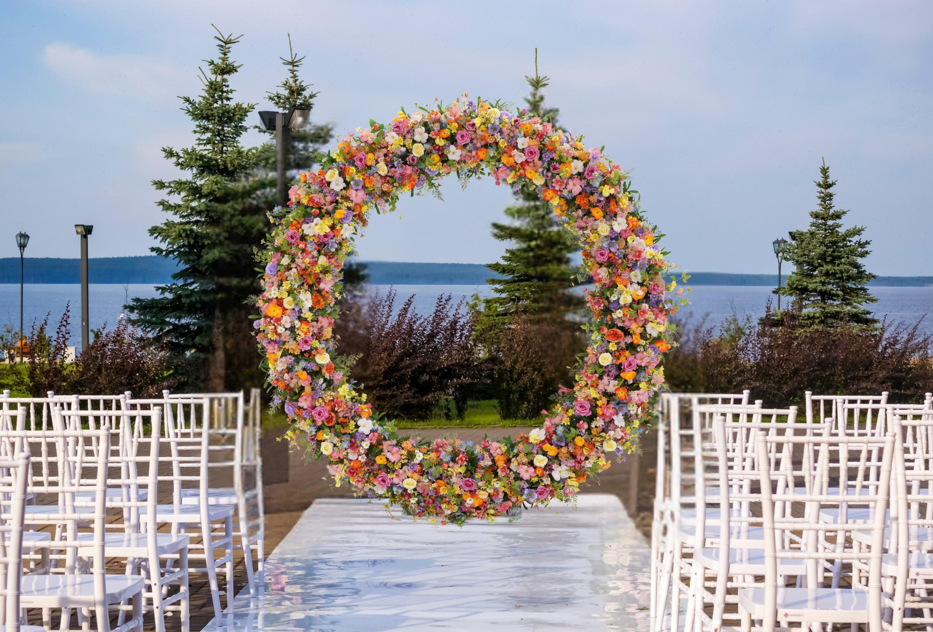 Colorful Round Floral Arch Backdrop – Artificial Wedding Ceremony Flower Decoration for Outdoor & Indoor Events
