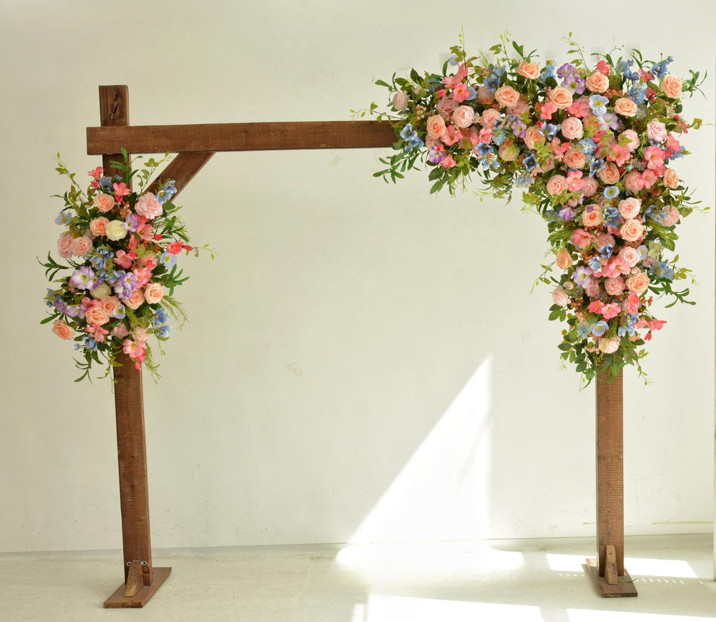Artificial Floral Wedding Arch Ceremony Backdrop Rose Arrangement in Pink, White, and Yellow