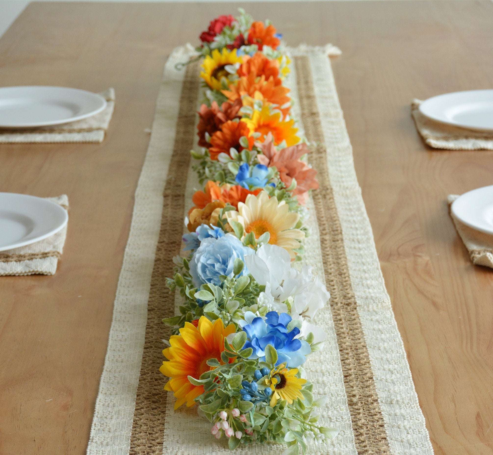 Eucalyptus Garland with Colorful Flowers: Summer Table Runner