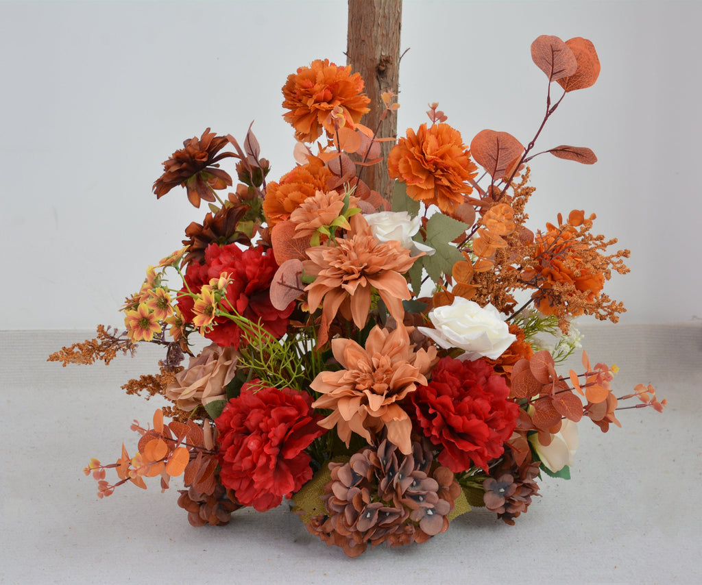 Fall Wedding Arrangements with Terracotta and Orange Flowers for Wedding Arch