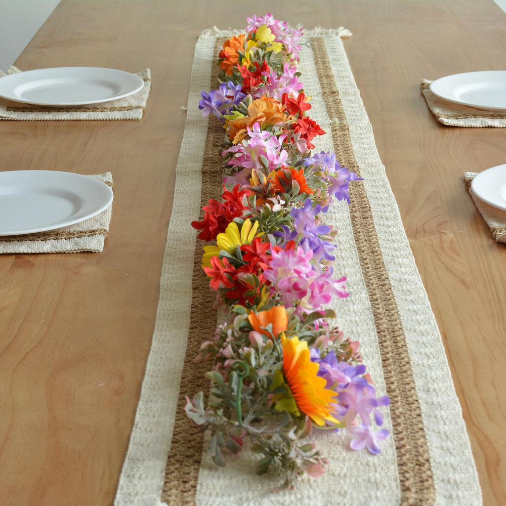 Eucalyptus Garland with Colorful Flowers: Summer Table Runner
