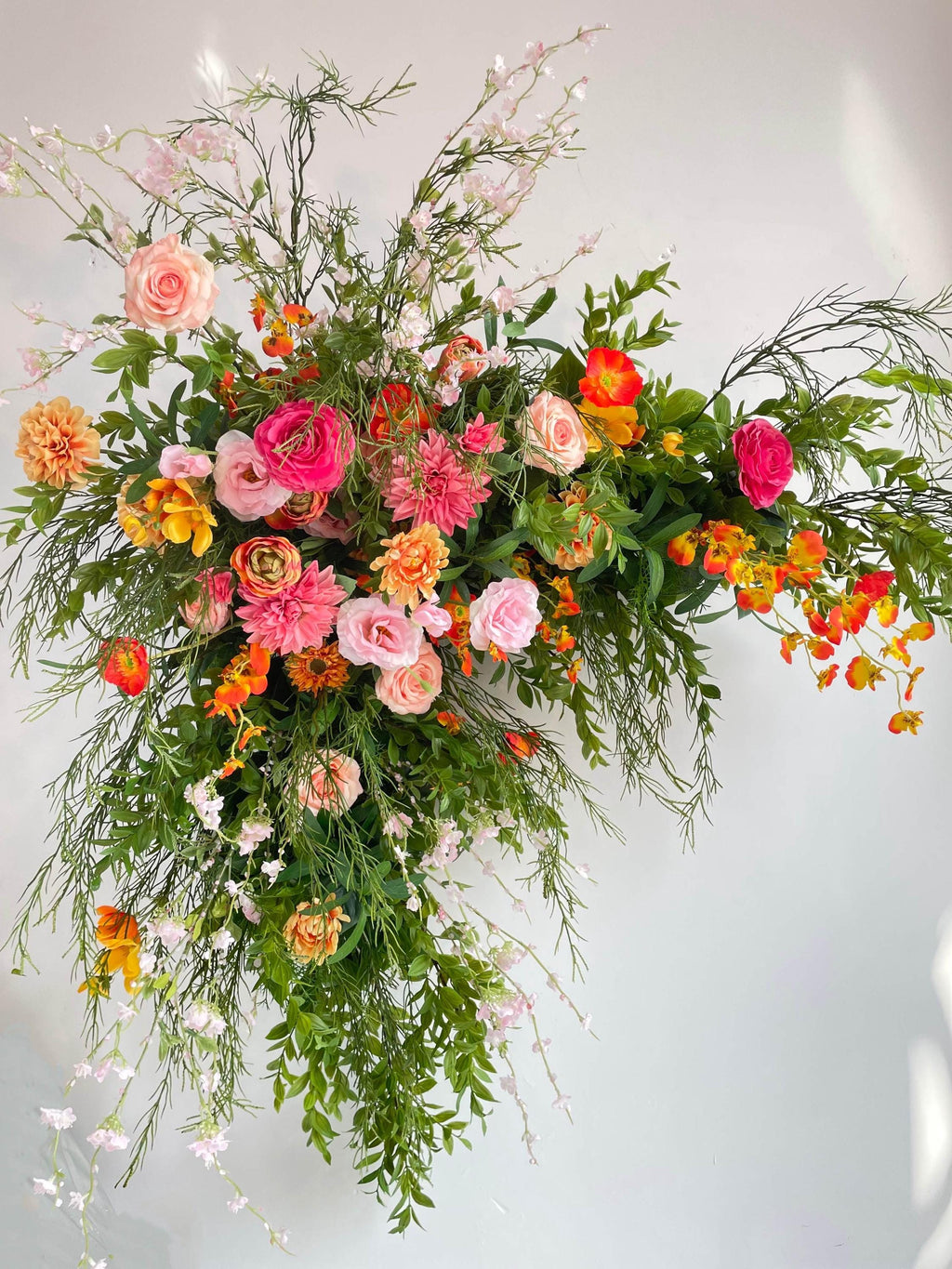 Fall Wedding Arch Arrangement: Orange, Pink Flowers & Greenery