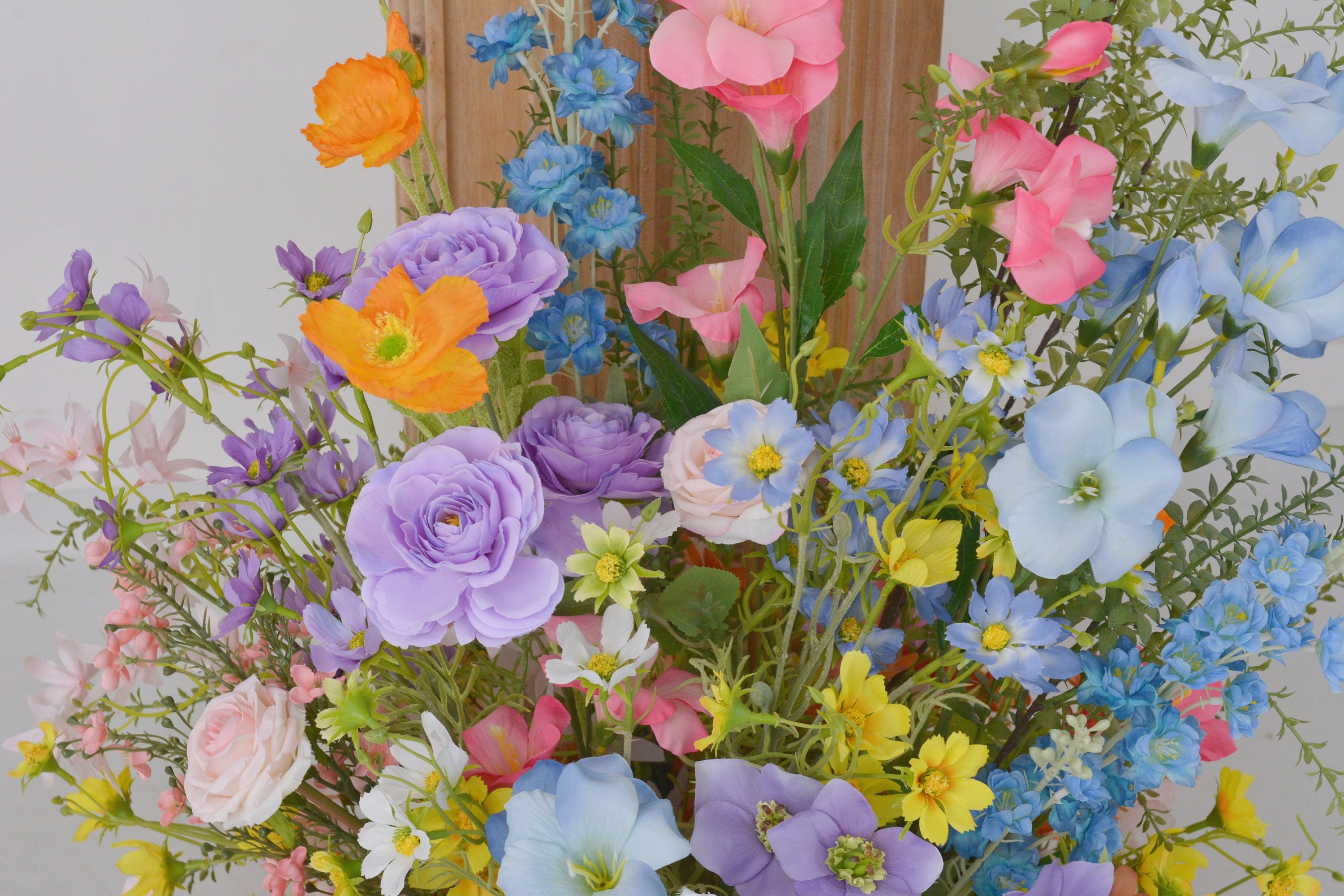 Pastel Wildflower Mantel & Floor Arrangement: Soft Pink, Peach, Lavender Decor