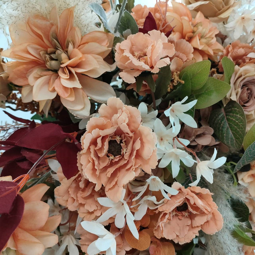 Fall Wedding Arch Arrangement with Pampas OrangeTerracotta Wedding Arbor Flowers