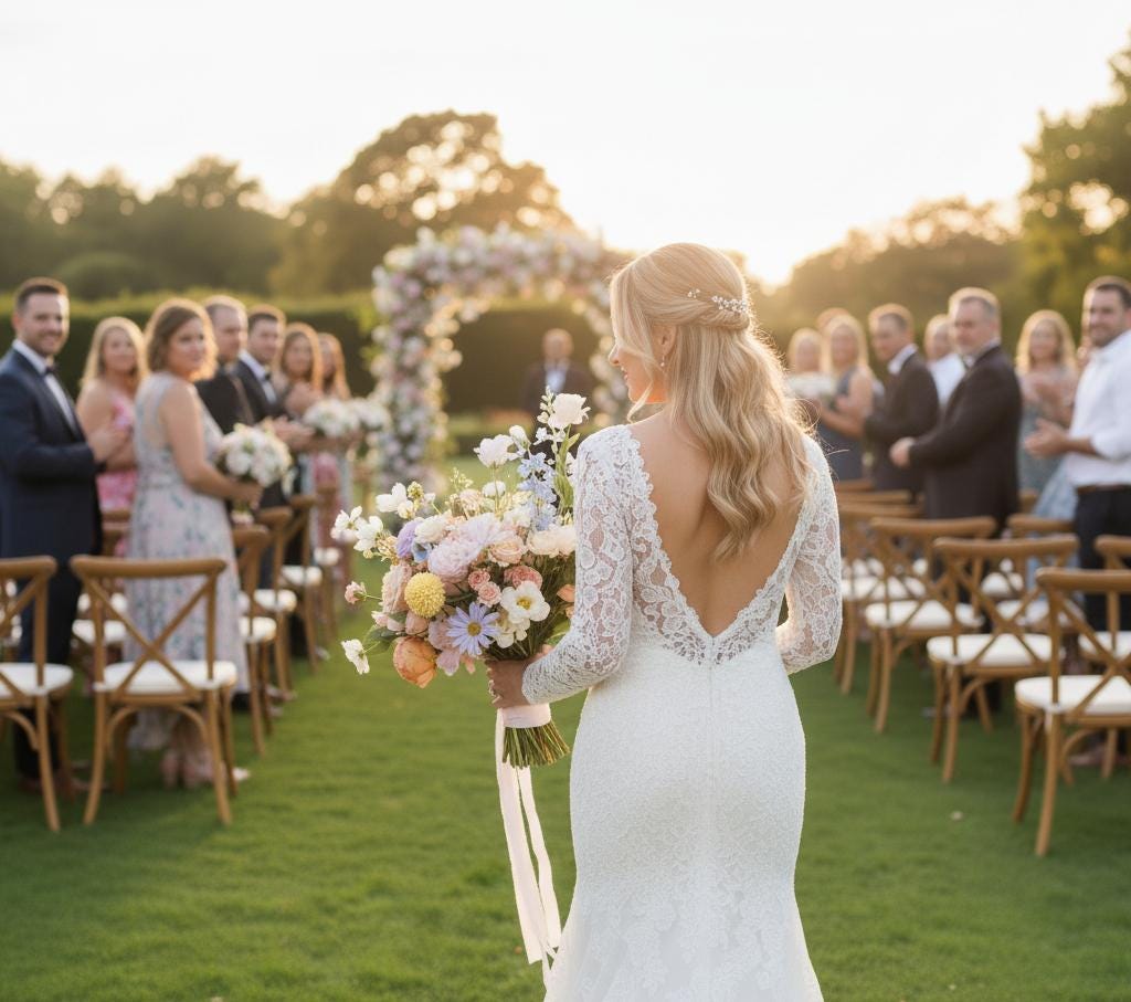 Bridal Bouquet with Mixed Garden Flowers Faux Wedding Bouquet in Pastel Peach, Lavender & Yellow