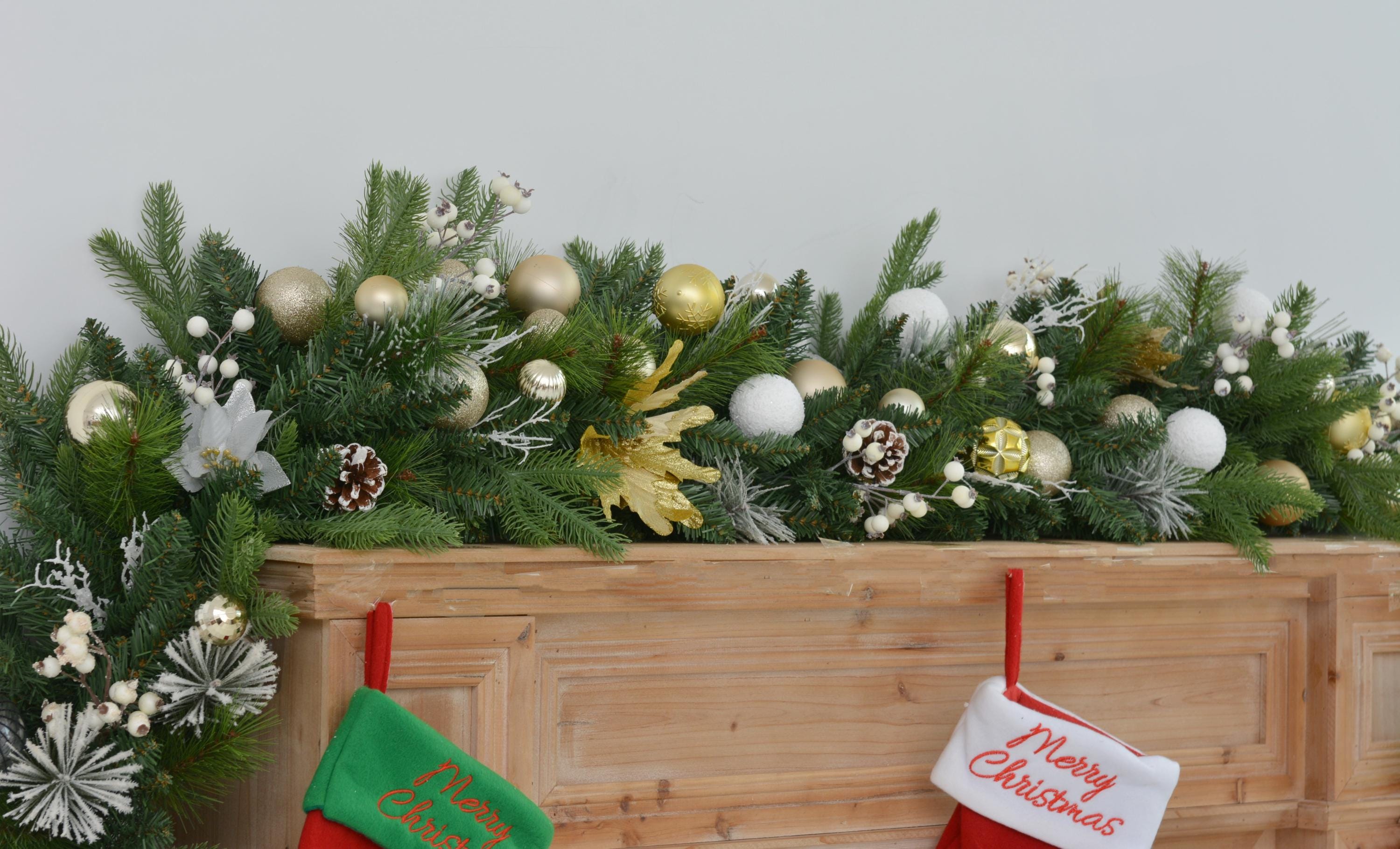 Classic 6ft Christmas Garland with Pine Cones, Ornaments, and Frosted Greenery Perfect for Fireplace Mantel Decoration