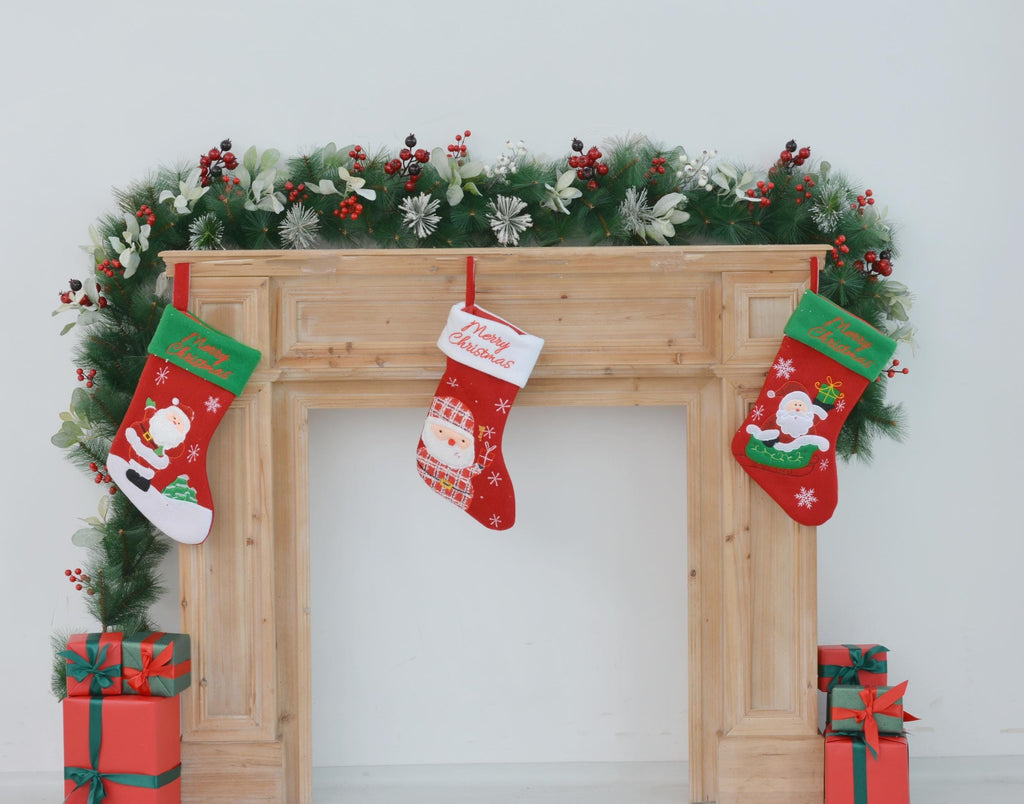 9FT Christmas Fireplace Garland with Greenery and Frosted Pine Accents, Holiday Mantel Decoration