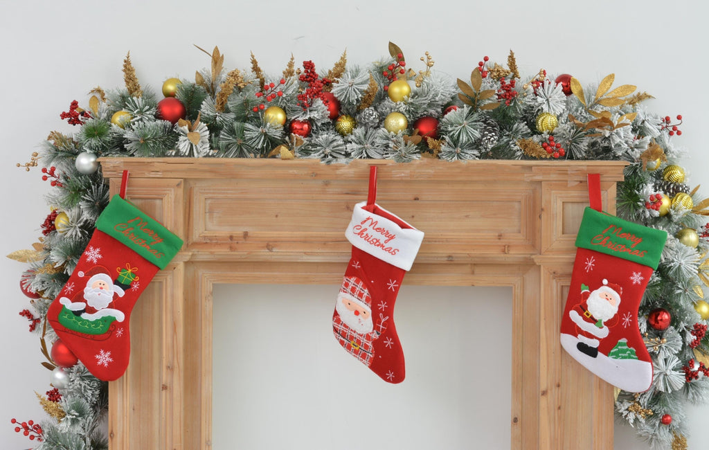 9FT Festive Christmas Garland with Gold, Red, and Green Decorations Holiday Mantel Garland for Fireplace or Doorway