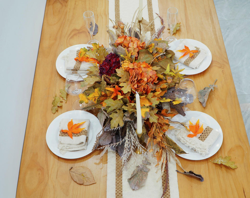 Autumn Harvest Hydrangea Centerpiece, Faux Floral Arrangement for Thanksgiving and Halloween Table Decor