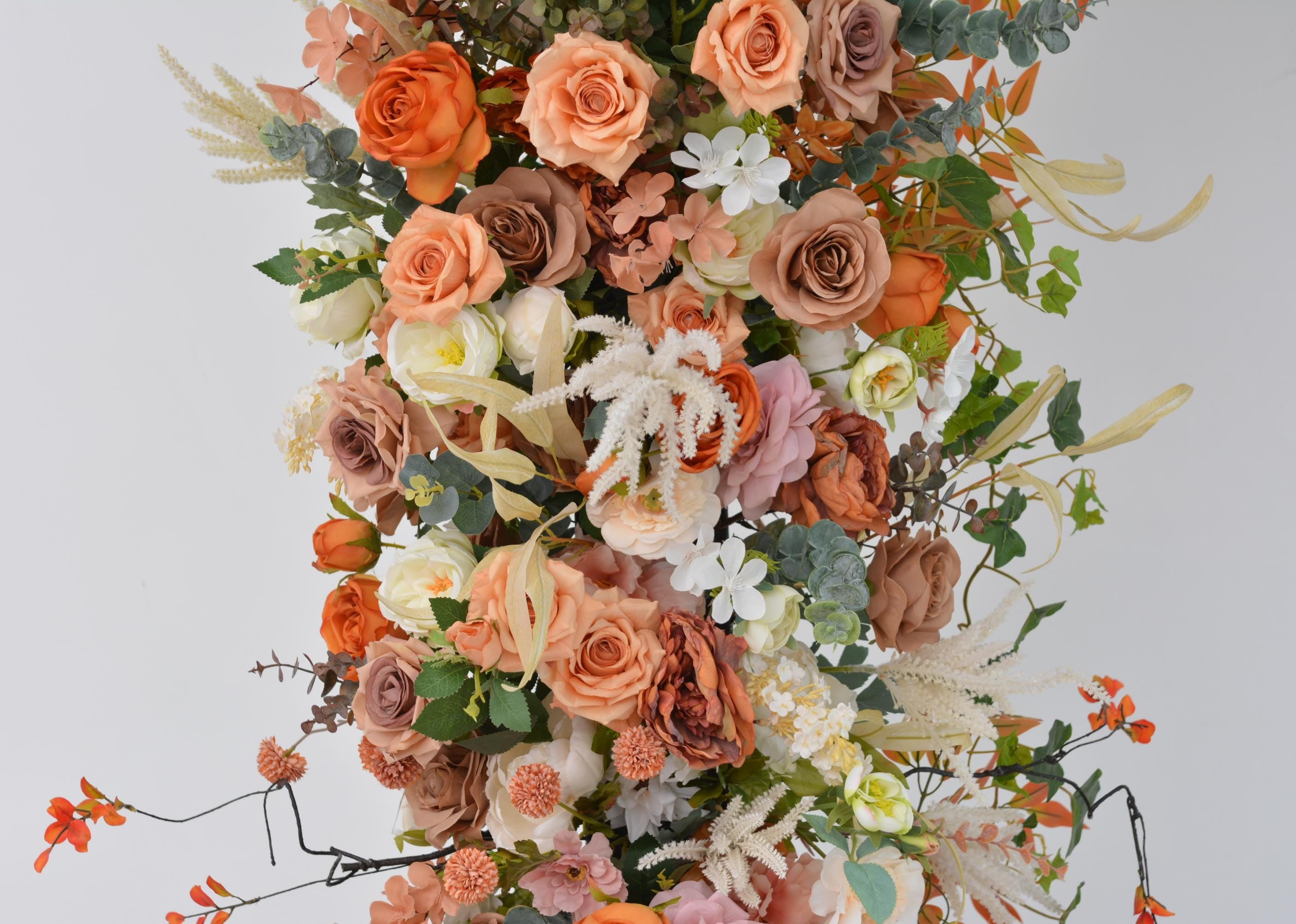 Artificial Wedding Arch Flowers – Rustic Burnt Orange and Greenery Floral Decoration for Ceremony