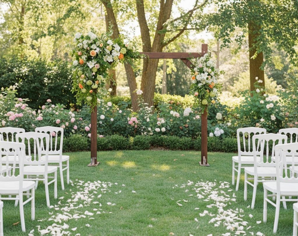Luxurious Artificial White and Peach Floral Arrangement for Wedding Arches, Arbors, and Ceremony Backdrops