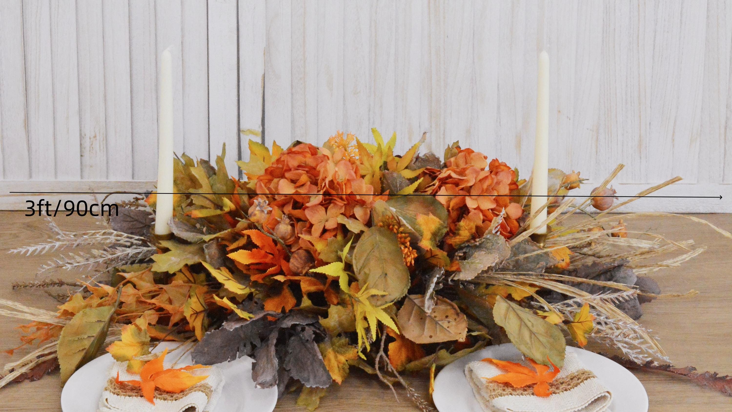 Autumn Harvest Hydrangea Centerpiece, Faux Floral Arrangement for Thanksgiving and Halloween Table Decor