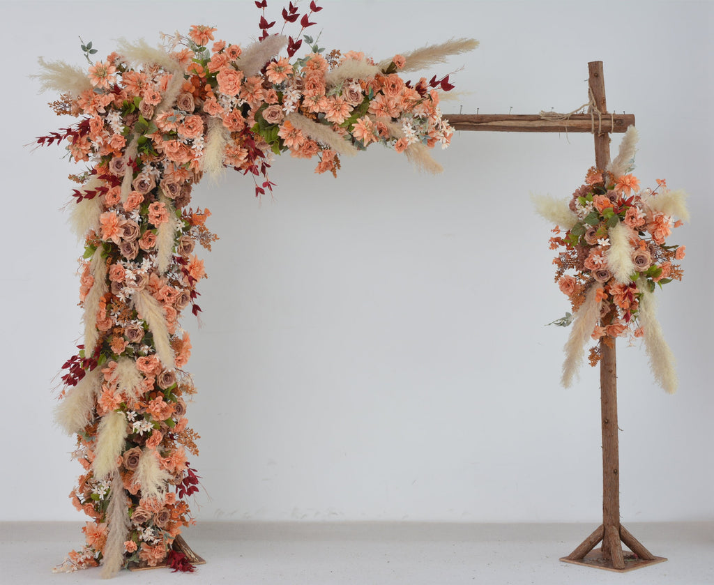 Fall Wedding Arch Arrangement with Pampas OrangeTerracotta Wedding Arbor Flowers