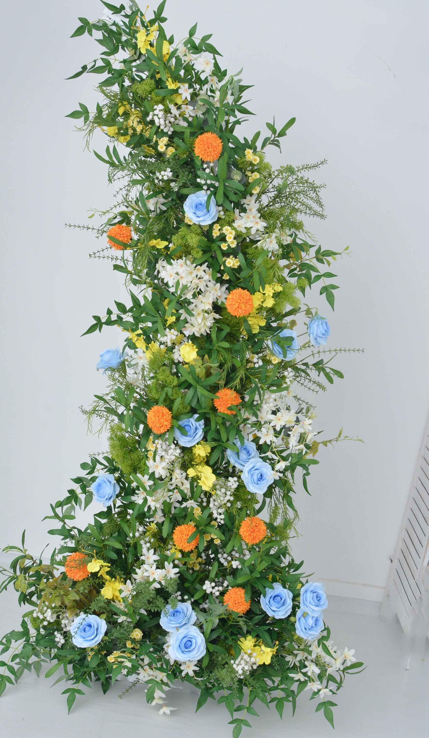 Elegant Horn Arch Wedding Floral Arrangements with Lush Artificial Greenery