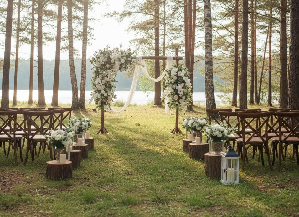 Artificial White Rose and Greenery Floral Swag Set for Wedding Ceremony Arch and Backdrop Decor