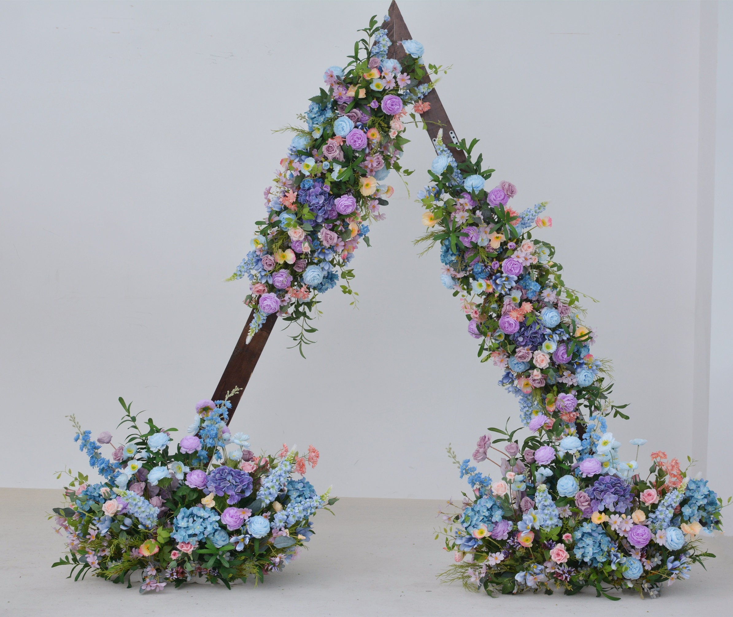 Artificial Wedding Flower Arrangements for Arch in Shades of Blue, Purple, and Dusty Pink