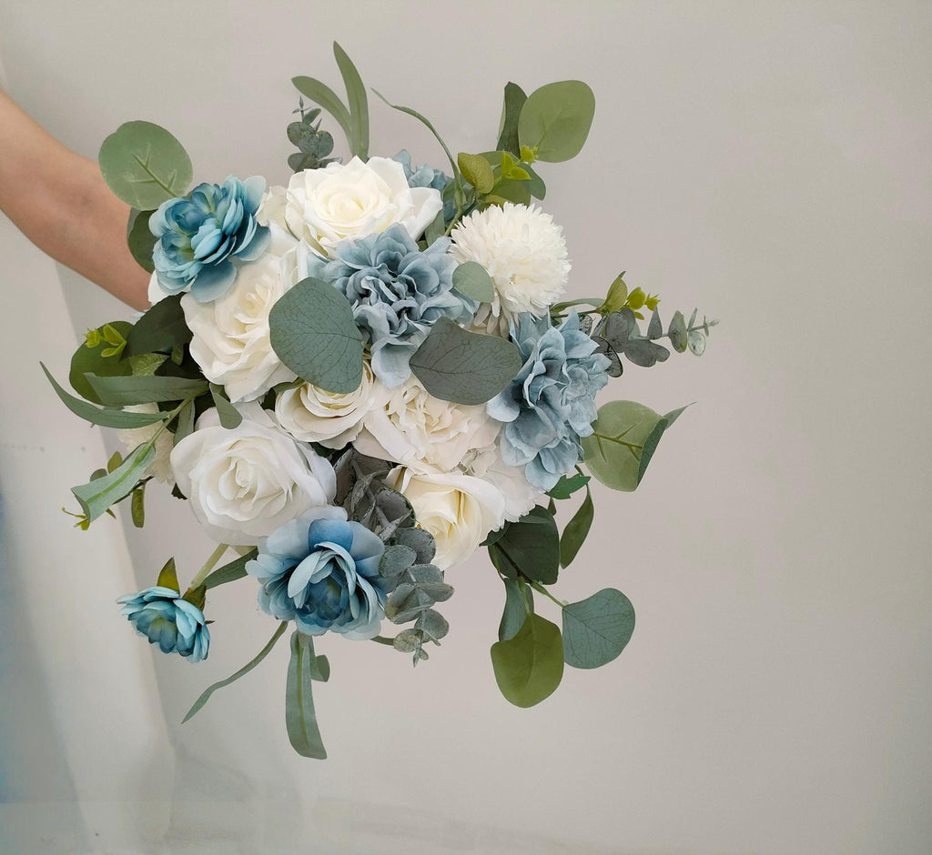 Floral Arch Arrangement for Frame and Event Backdrop Featuring White, Light Blue, and Greenery