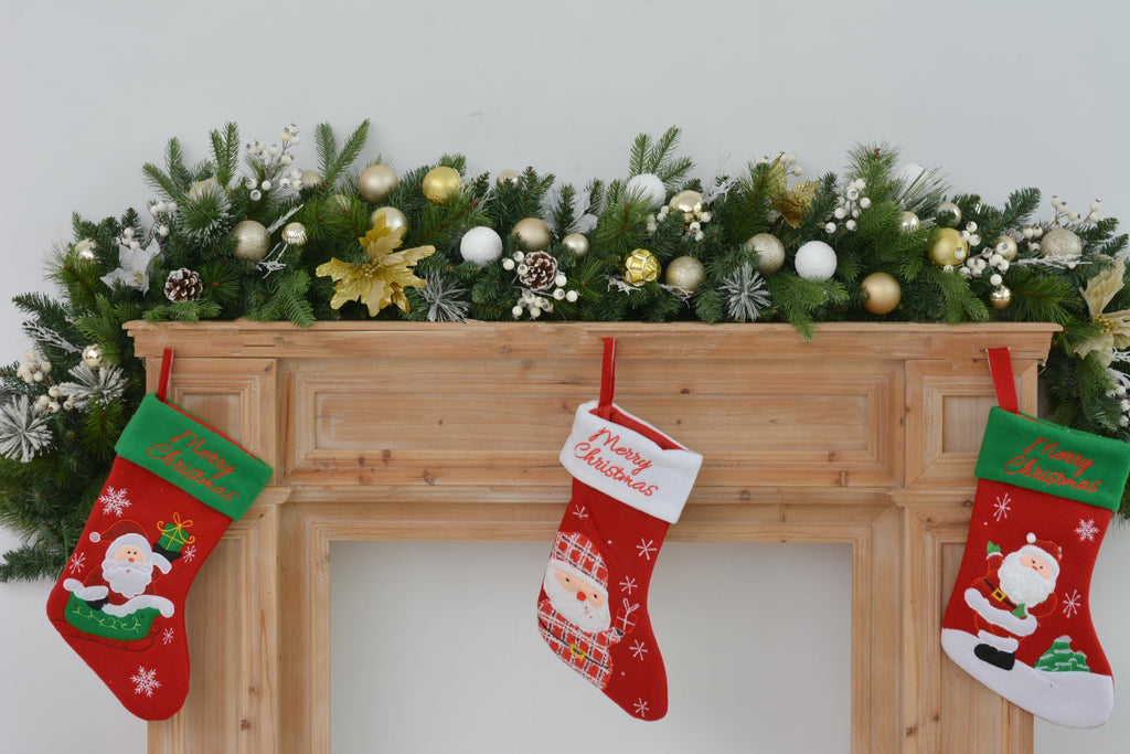 Classic 6ft Christmas Garland with Pine Cones, Ornaments, and Frosted Greenery Perfect for Fireplace Mantel Decoration