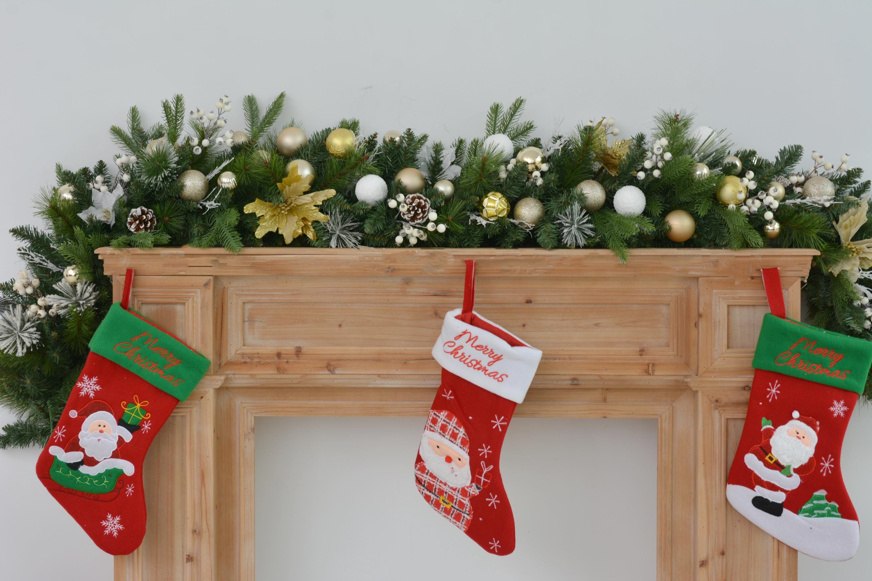 Classic 6ft Christmas Garland with Pine Cones, Ornaments, and Frosted Greenery Perfect for Fireplace Mantel Decoration