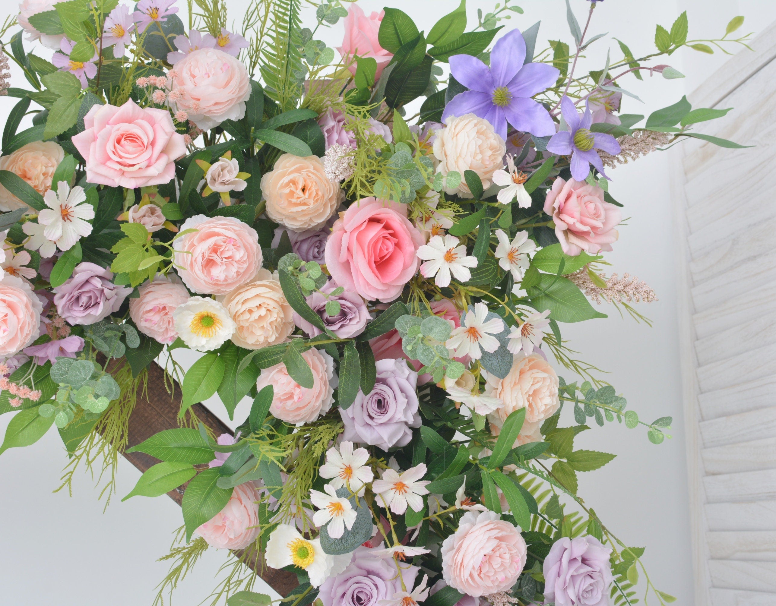 Artificial Wedding Arch Arrangements with Flowers in Shades of Pink, Purple and Champagne