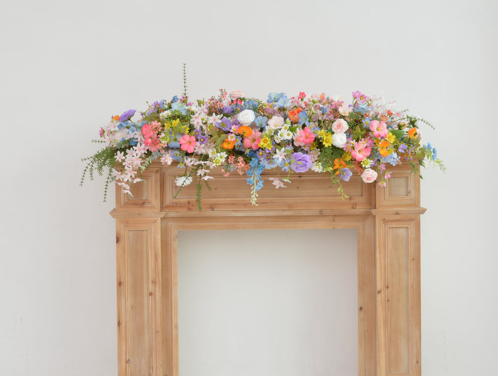 Pastel Wildflower Mantel & Floor Arrangement: Soft Pink, Peach, Lavender Decor