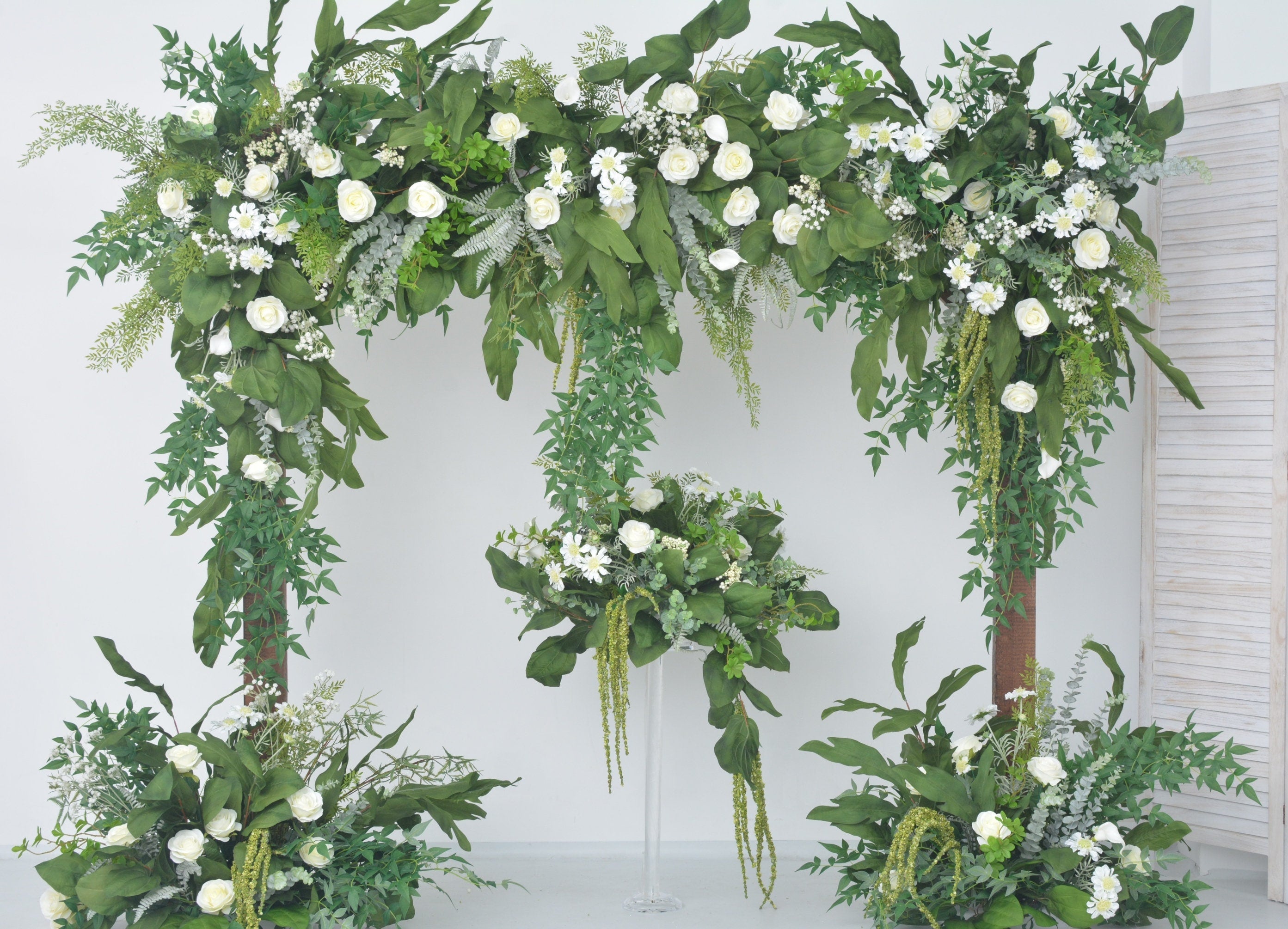 Greenery Wedding Arch Arrangements with White Flowers