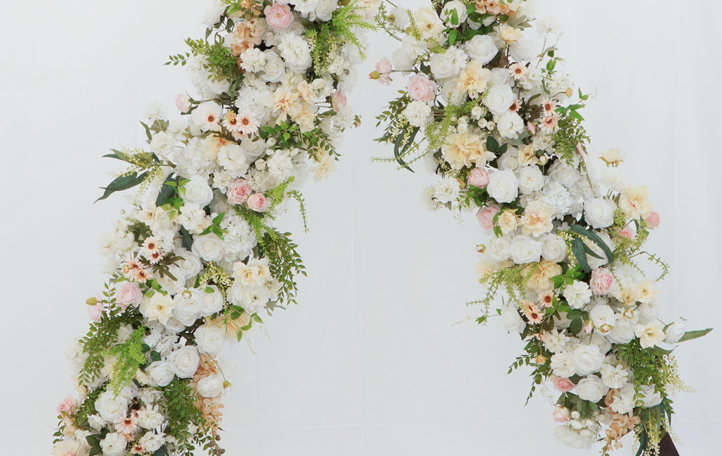 Artificial White and Blush Floral Garland Arrangement for Wedding Ceremony Backdrop and Event Decoration