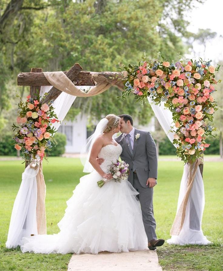Artificial Floral Wedding Arch Ceremony Backdrop Rose Arrangement in Pink, White, and Yellow