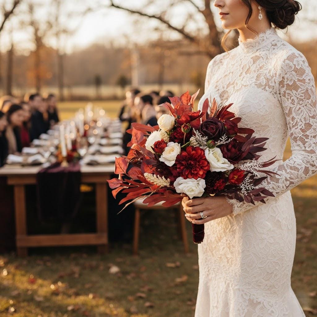 Elegant Bridal Bouquet With Red, White, and Champagne Floral Arrangement Wedding Flowers