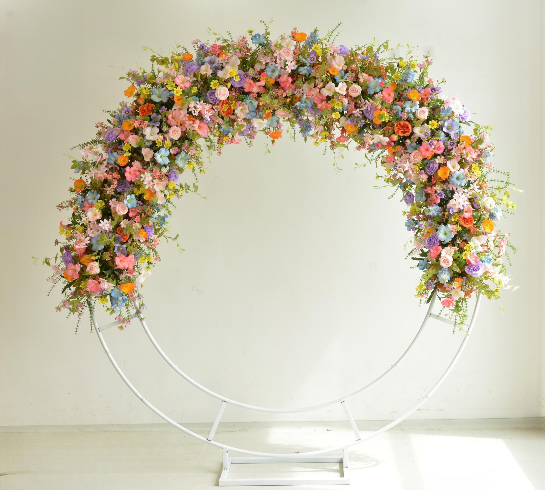 Floral Arch Arrangement: Pink, Orange, Purple & Blue Flower Decoration