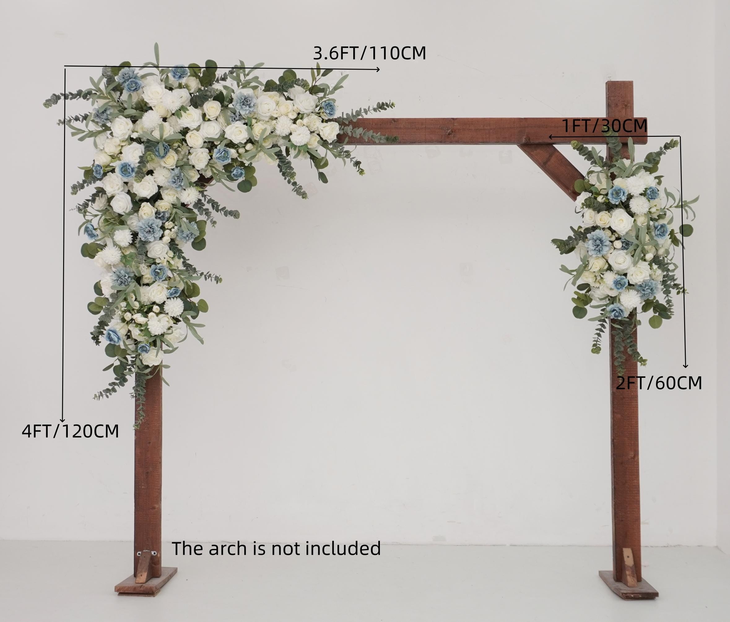 Floral Arch Arrangement for Frame and Event Backdrop Featuring White, Light Blue, and Greenery